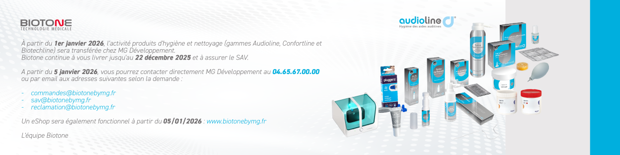 Découvrez la gamme complète Biotone : appareils auditifs, équipements professionnels, entretien et performance auditive et hygiène et téléphonie.
